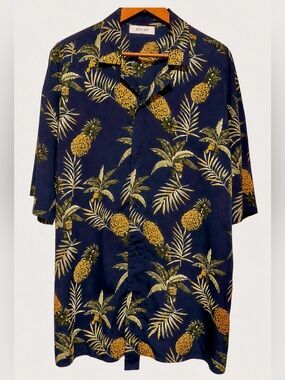 KOLLAR Pineapple Resort Shirt Tropical Hawaiian Beach Camp Collar XL